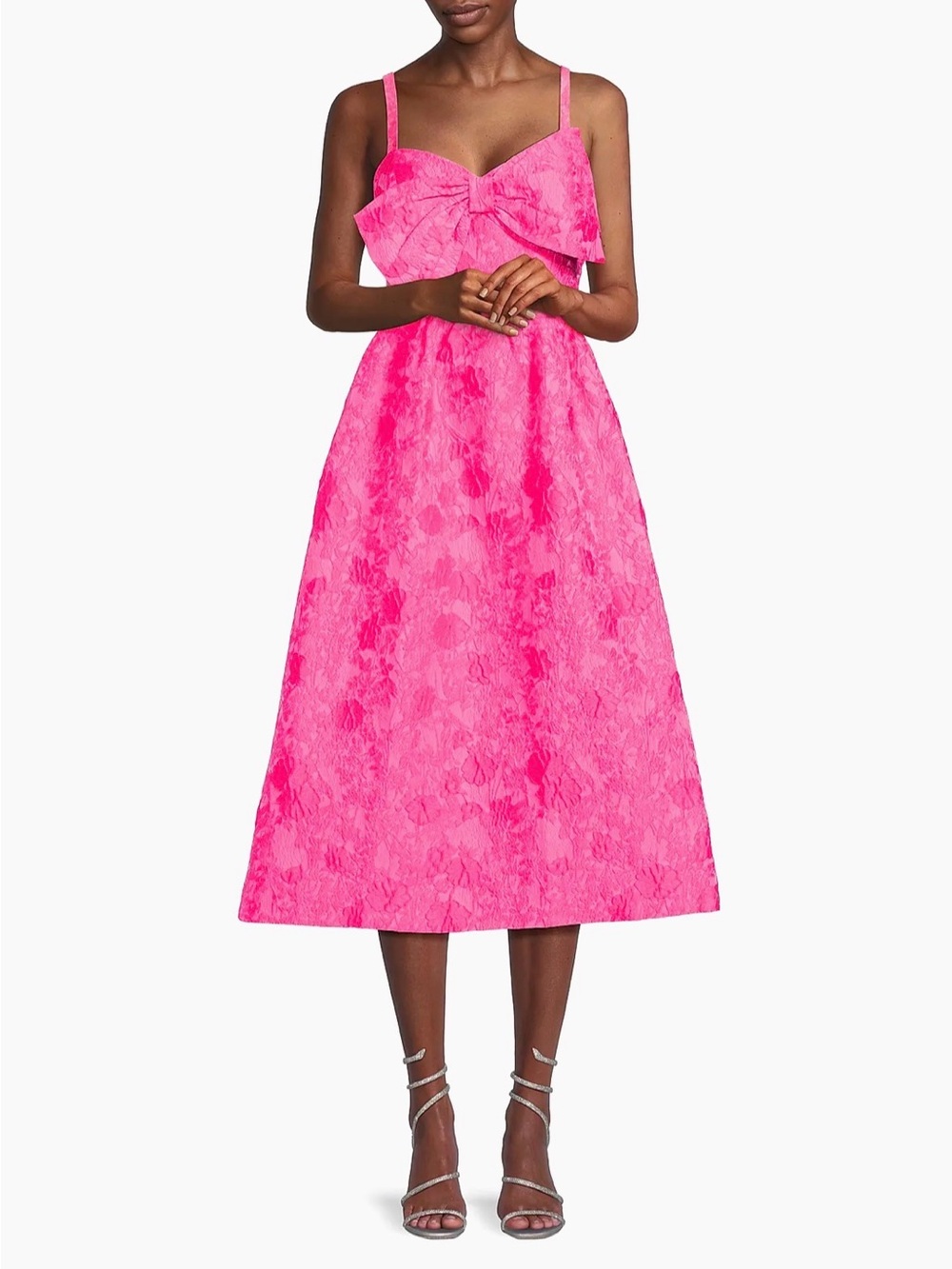 Lilly Pulitzer Bright Hot Pink Lace Midi Dress with Bow